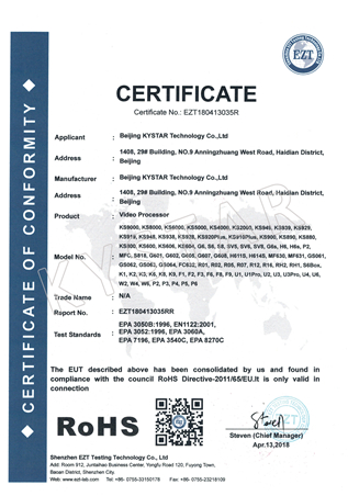 Restriction of Hazardous Substances (RoHS) Certification
